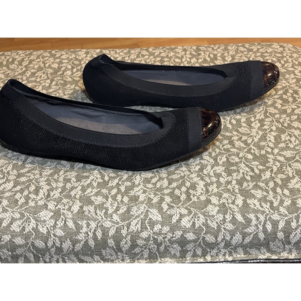Stuart Weitzman Ballerina Flats Black Strecht Size US 9.5 M Patent Toe